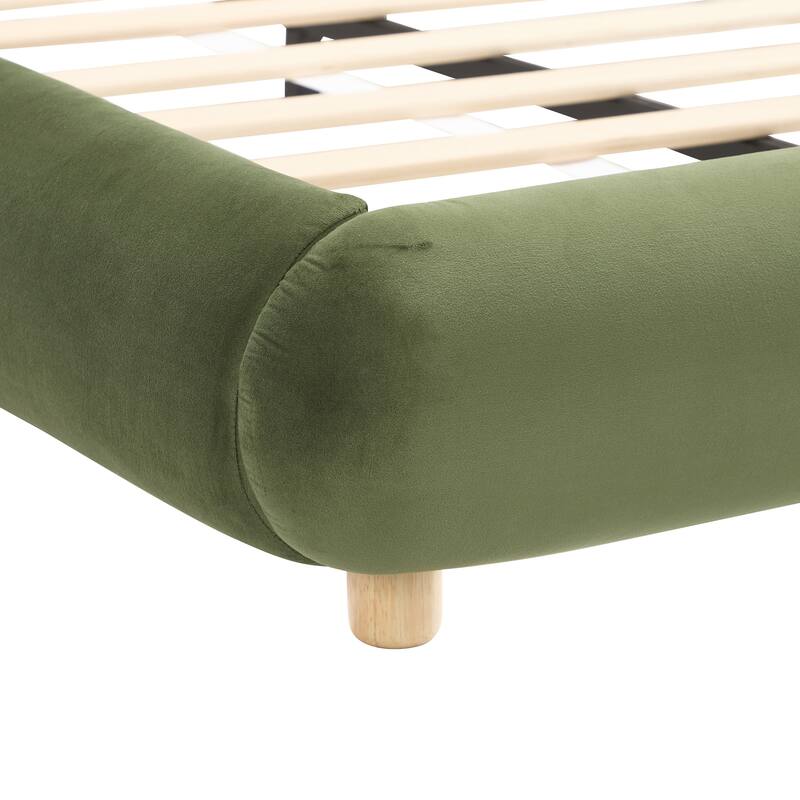 King Size Velvet Upholstered Platform Bed with Curved Headboard