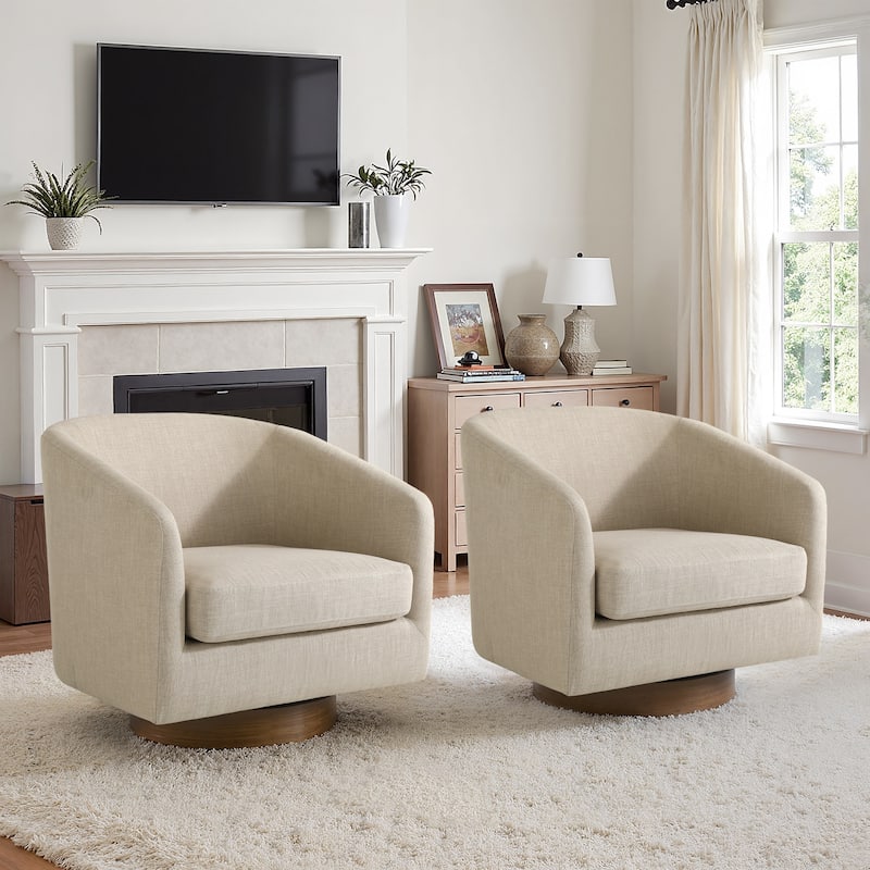 Faux Leather Wide Seat Swivel Barrel Chair