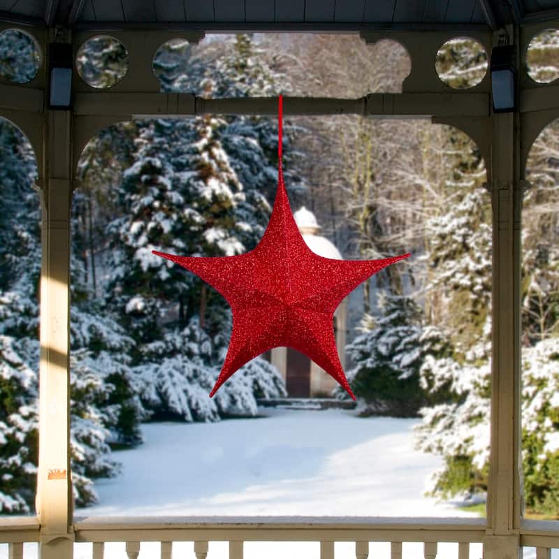 25.5" Tinsel Foldable Christmas Star Outdoor Decoration