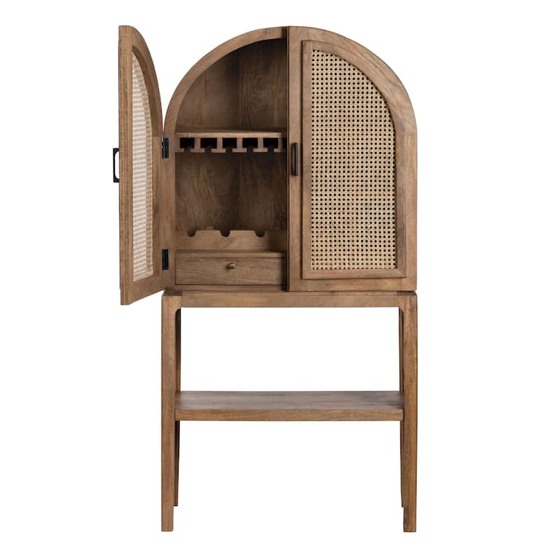 Biscayne Eyelet Cane and Mango Wood Rounded Top Bar Cabinet