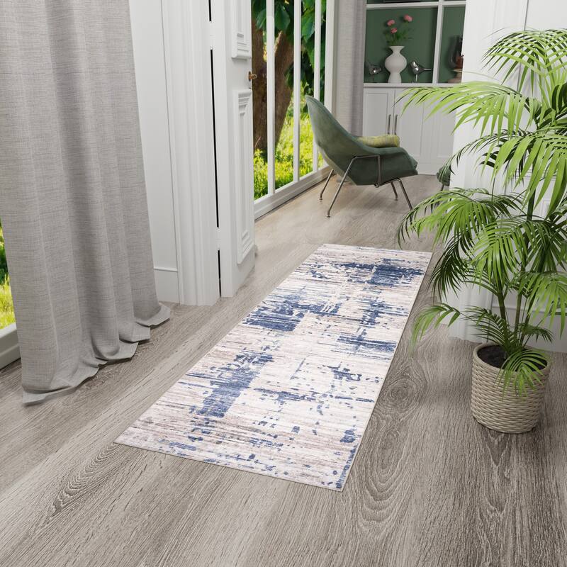 Licensed HGTV Everyday Chic Soft Flannel Zero Pile Printed Non-Slip Washable Indoor Area Rug - Halden Blue - 2'2"x6'