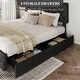 preview thumbnail 3 of 31, Bed Frame with 4 Storage Drawers, Linen Upholstered Platform Bed Frame with Adjustable Headboard