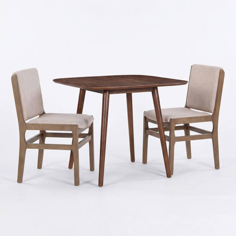 Christopher Knight Home - Mid-Century Modern 3-Piece Dining Set with Square Wood Table and Upholstered Armless Dining Chairs