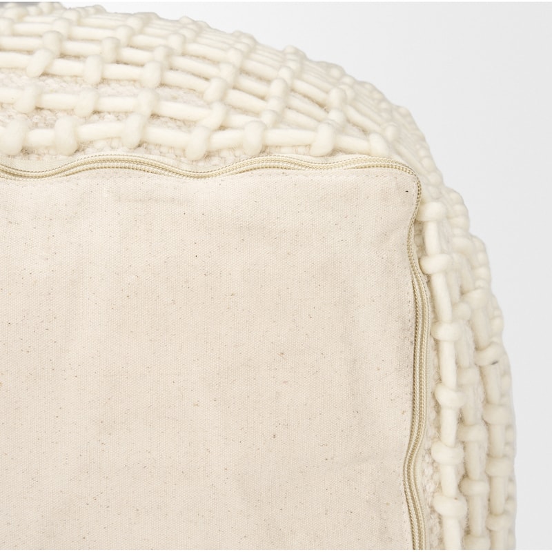 Sakaye Beige w/ Cream Stitched Patterned Pouf