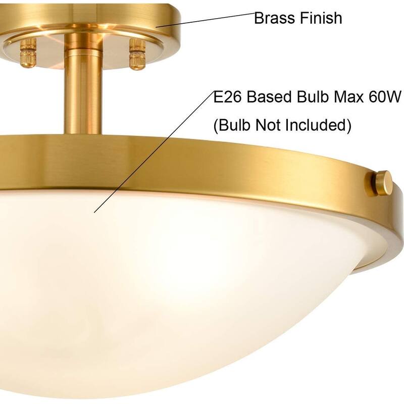 Modern brass ceiling light 3 light semi flush mount ceiling lamp with glass shade