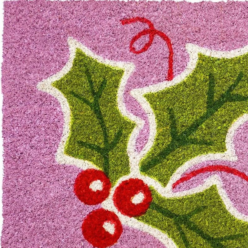 HomeRoots 24" X 36" Pink Green And Red Christmas Outdoor Coir Door Mat - 24.00' X '36.00