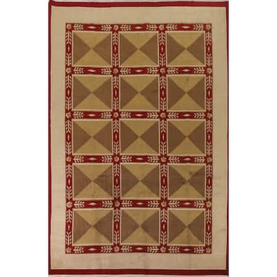 Geometric Nepalese Oriental Area Rug Handmade Wool Carpet - 8'11"x 11'10"