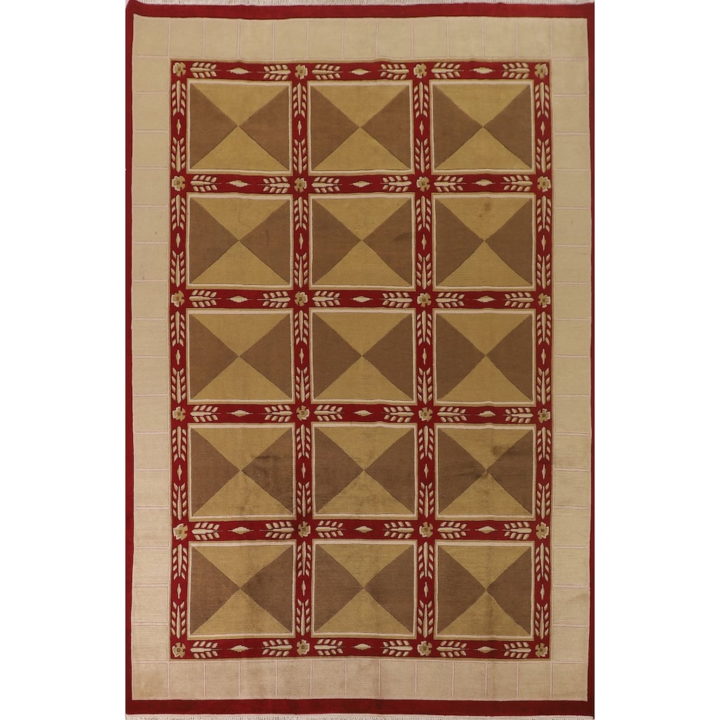 Geometric Nepalese Oriental Area Rug Handmade Wool Carpet - 8'11"x 11'10"