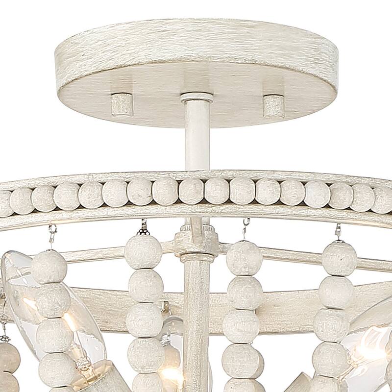 Cauhu 3-light Farmhouse Coastal Wood Beaded Semi Flush Mount Ceiling Lights -UL