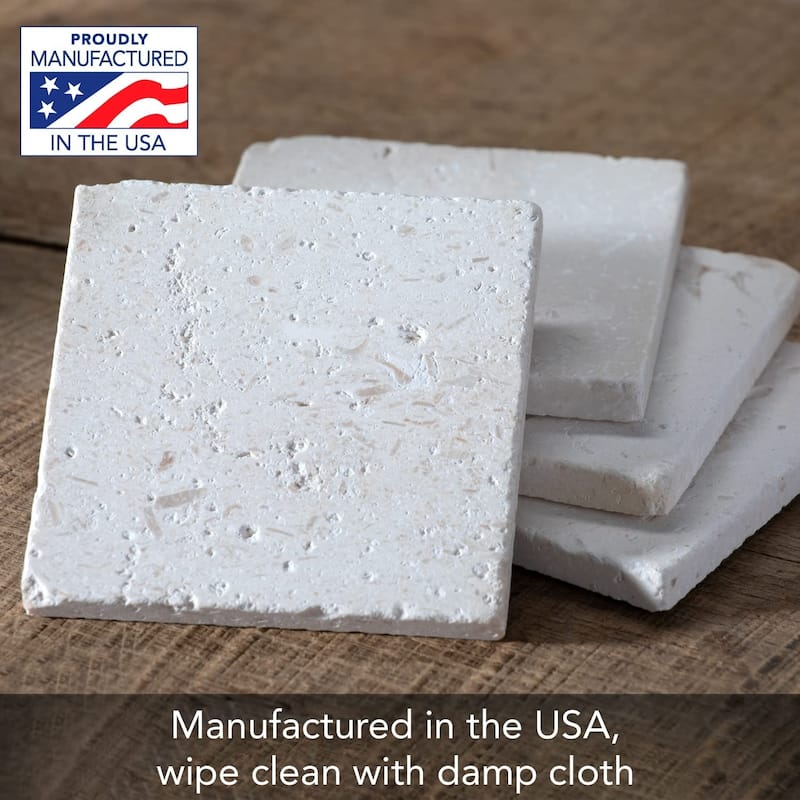 Natural Shell Stone 4 Pack Absorbent Stone Coasters with Protective Cork Backing Manufactured in The USA