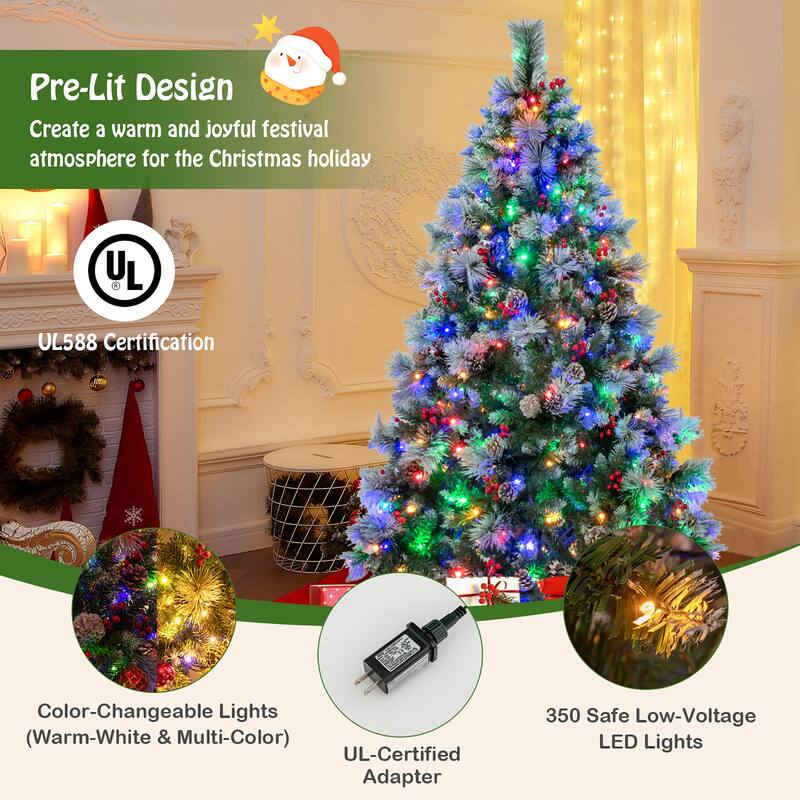 Gymax 6 FT Pre-Lit Artificial Christmas Tree Hinged Xmas Tree w/ 350