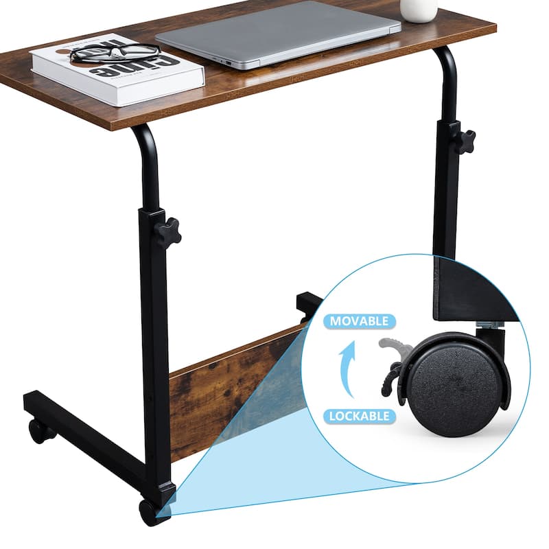Rolling & Height adjustable Side Table,Modern End Table