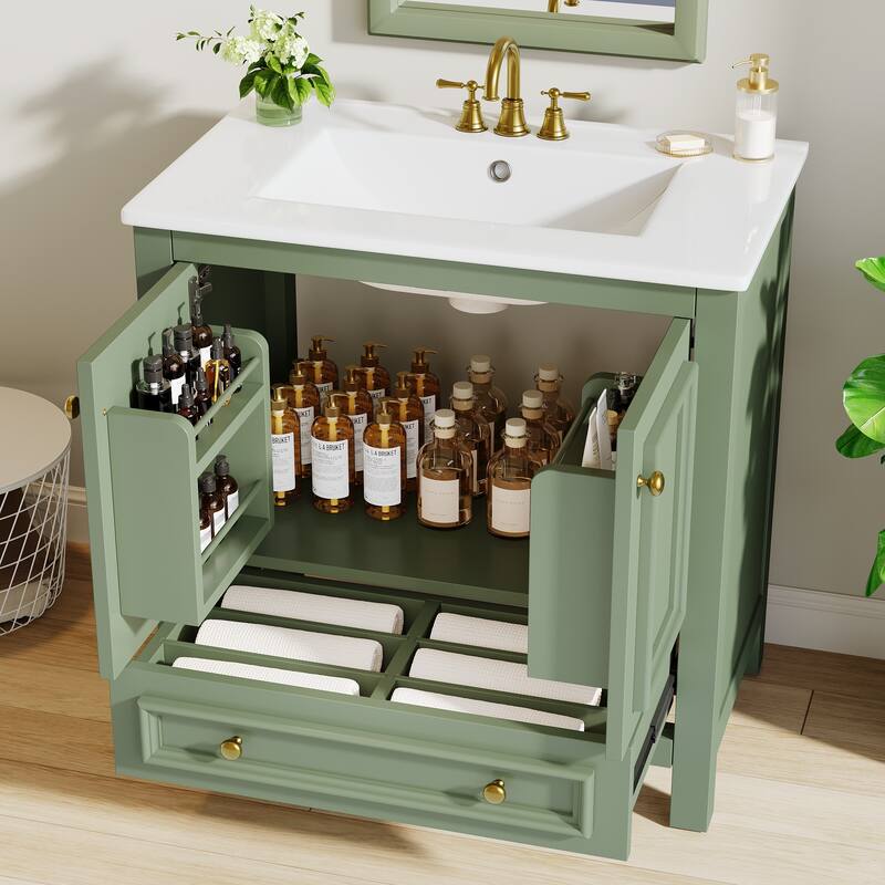 Modern Bathroom Vanity with Sink, Vanity Cabinet with Drawer and Door Organizer
