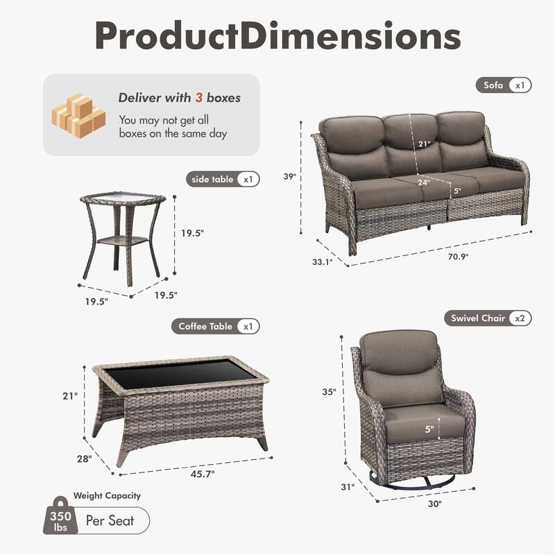 Meyreso 5-Piece Wicker Outdoor Patio Conversation Set with 5-Inch Thick Olefin Cushions