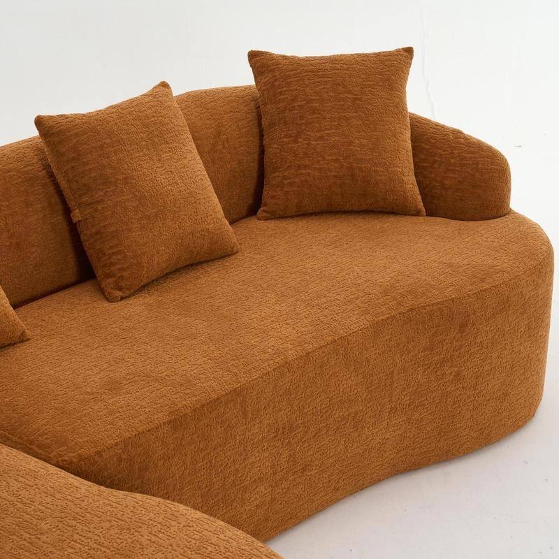 Modern Plush Gray Chenille L-Shaped Sectional Sofa with Curved Chaise