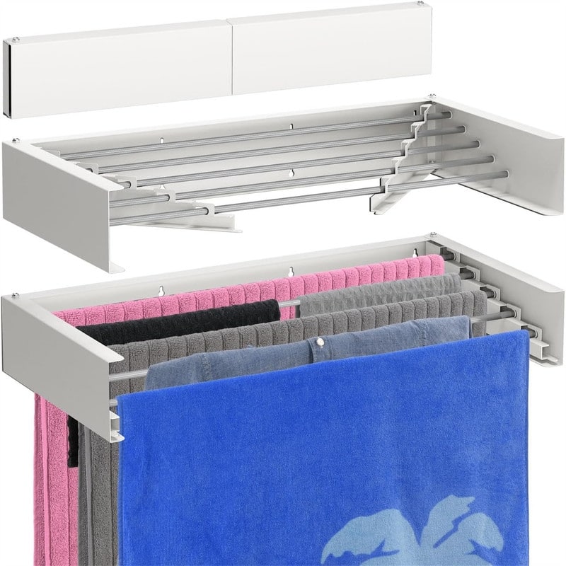 Wall Mounted Clothes Drying Rack - 13.8"D x 27.5"W x 3.9"H - 13.8"D x 27.5"W x 3.9"H - White