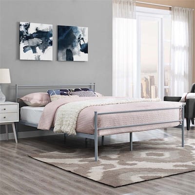 Full Metal Platform Bed in Gray