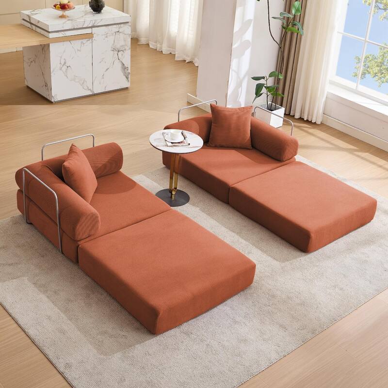 Modular Couch Sofa Bed, Convertible Design with Removable Armrests,Folding Mattress Couch for Small Spaces ,No Assembly