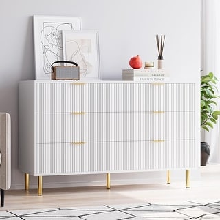 Modern 6 Drawer Dresser for Bedroom with Gold Handle and Large Drawer