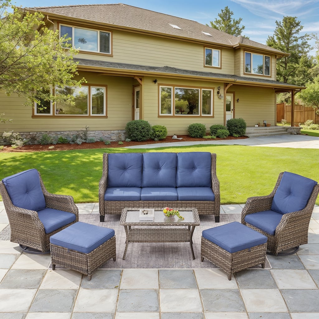Outside Sofa with Swivel Chair Table and Ottomans - Grey