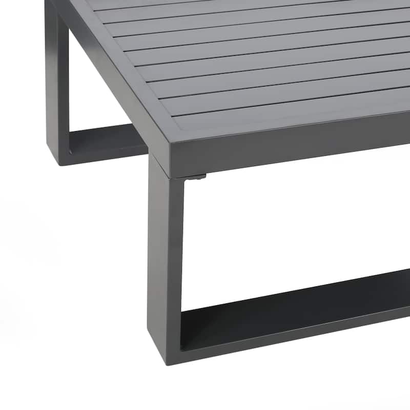 Roomfitters Outdoor Corner Sofa Chair with Cushions and Slatted Coffee Table, Gray with White Cushions