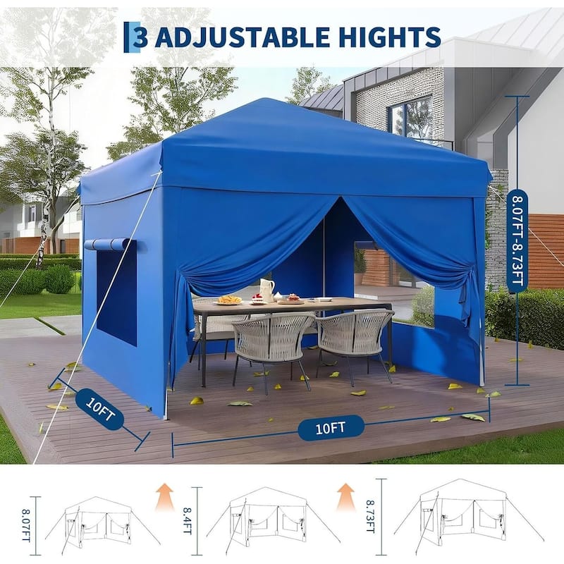 10x10FT Outdoor Pop Up Tent Canopy with 4 Sidewalls SandBag & Carry Bag for Camping, Backyard Parties