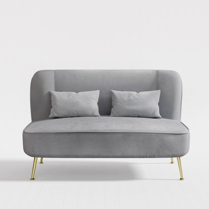 Two Pillows Velvet Upholstered Metal Loveseat