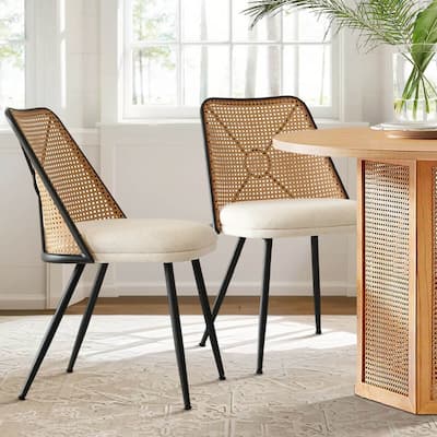 Upholstered Dining Chairs With Faux Rattan Back(Set of 2)