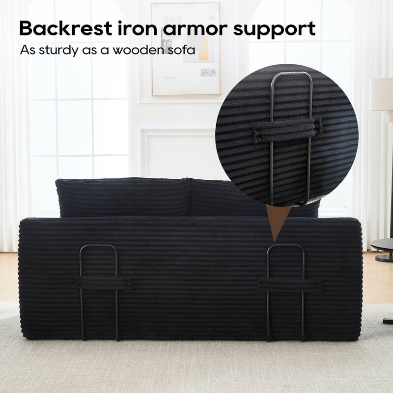 Corduroy Cloud Loveseat Sofa, 2-in-1 Convertible Loveseat Sofa Bed, Memory Foam Floor Lounge Sofa for Living Room, Apartments