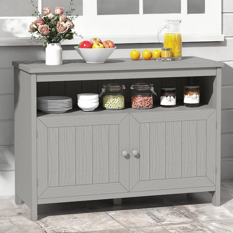 Moasis 44" Outdoor Sideboard Patio Bar Table with Storage Cabinet and Shelves - Grey