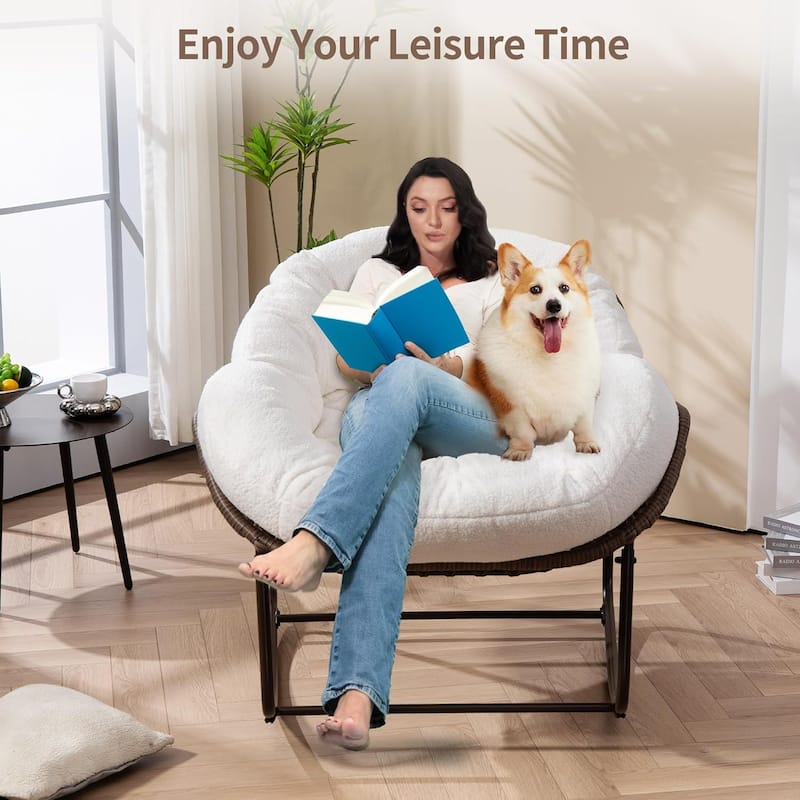 Outdoor Rattan Rocking Chair,Padded Cushion Rocker Recliner Chair Outdoor for Front Porch, Living Room, Patio, Garden