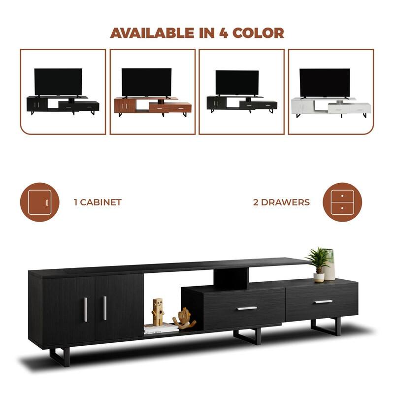 Avery 55 Inch Modern TV Stand with Steel Base, 2 Drawers, and Open Shelves - Entertainment Console for Living Room or Bedroom