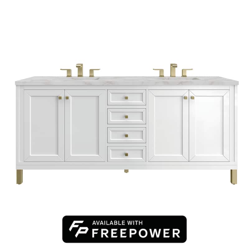 Chicago 72" Double Vanity, Glossy White, w/FreePower Wireless Charger