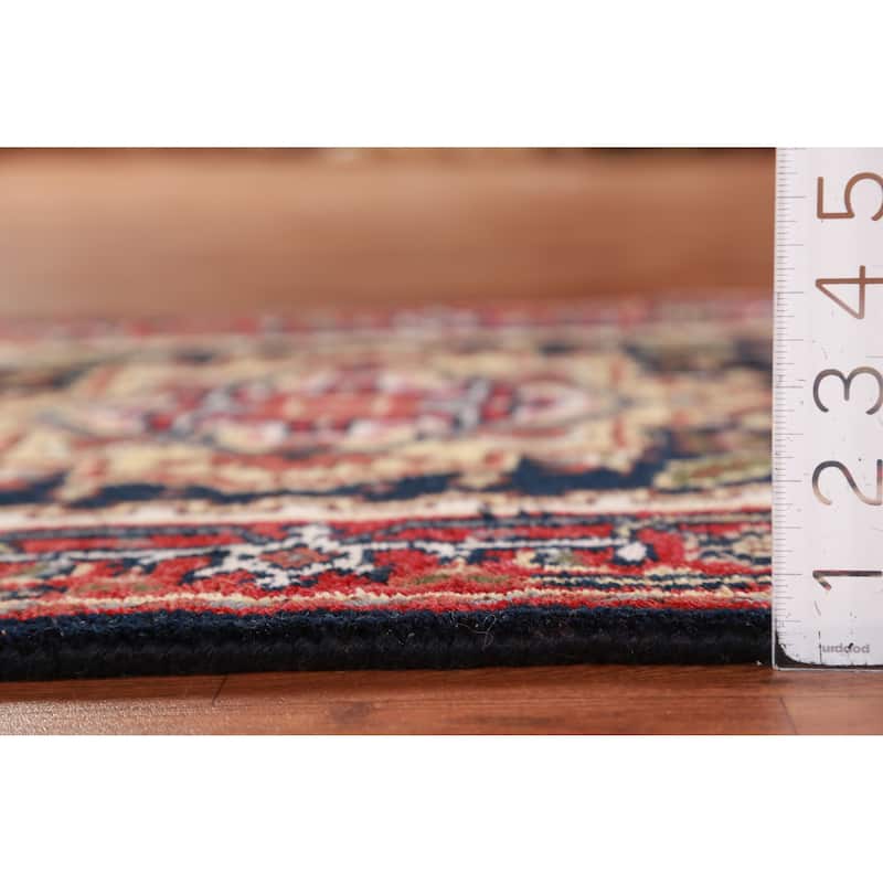 Hand Knotted Oriental 100% Wool Carpet Traditional Geometric Navy Blue & Blues Heriz (serapi) Runner Rug - 7' 10'' X 2' 7''