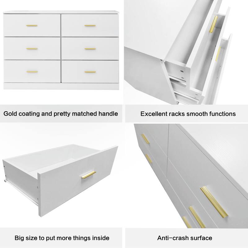 Modern 6-Drawer Dresser for Bedroom - Ample Storage, Wide Chest of Drawers, Sturdy & Safe