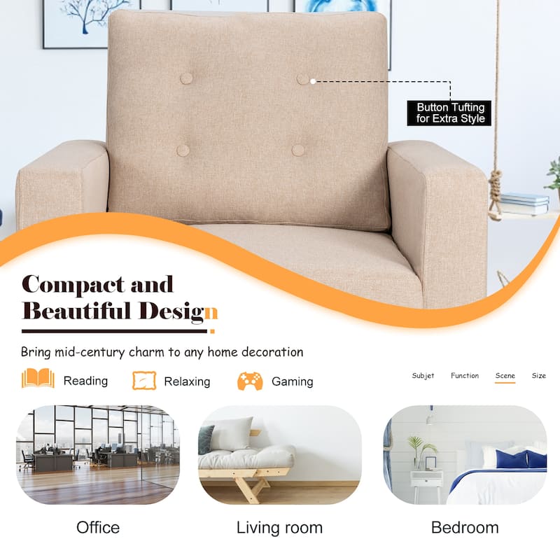 Costway Modern Tufted Accent Chair Fabric Armchair Single Sofa w/