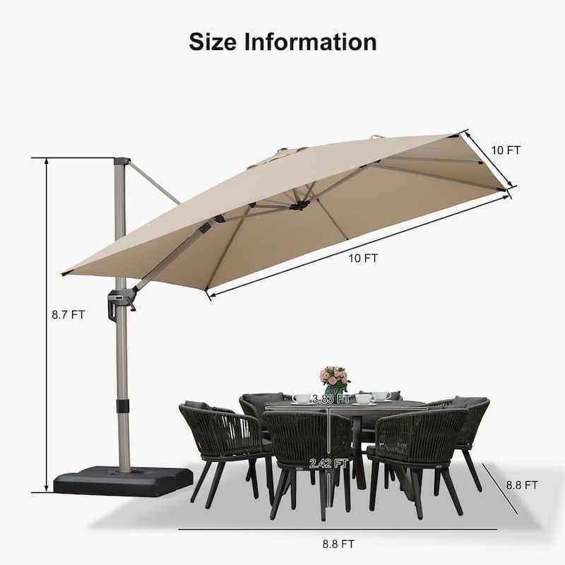 PURPLE LEAF Elegant Champagne-Gold Patio Cantilever Umbrella Adjustable Offset Umbrella