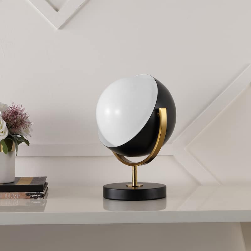 Elicia 12" Vintage Classic Metal/Acrylic Adjustable Orb LED Floor Spotlight, Black/Brass Gold, by JONATHAN Y