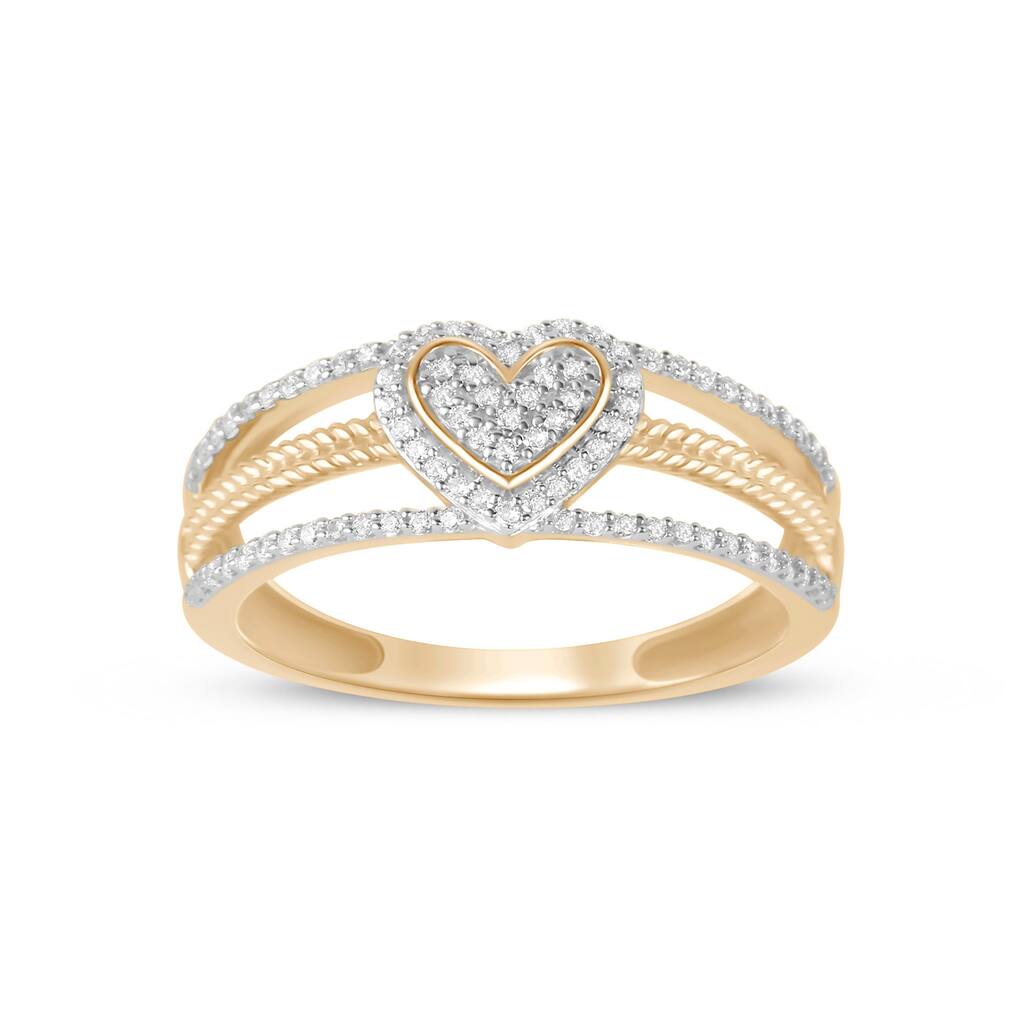 1/5ct TDW Diamond Heart Cluster Promise Fashion Ring in 10K Gold for Women