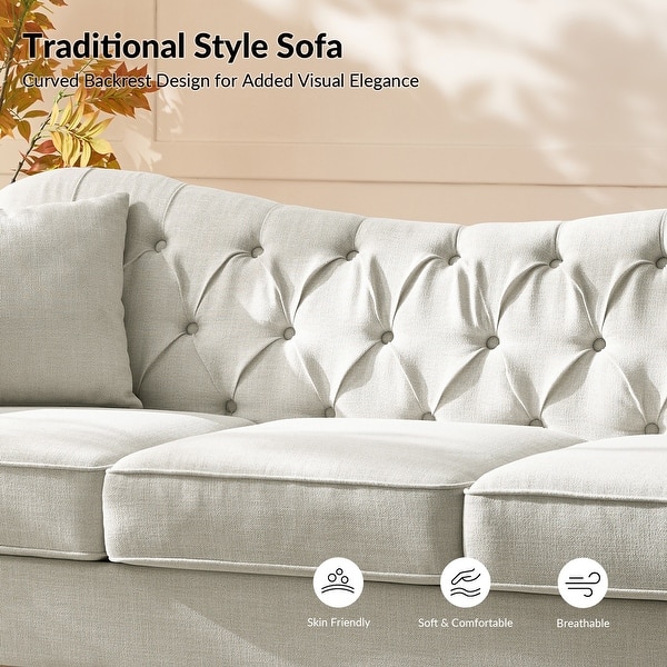 dimension image slide 3 of 5, Mario Traditional 83"Wide Tufted Sofa With Solid Wood Legs and Pillows by HULALA HOME