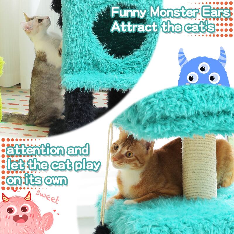 Indoor cat tower with cat condo and sisal scratching post - Blue