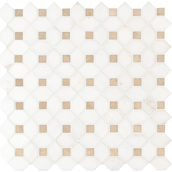 MSI SMOT-DOL-CEMDOTP Bianco Dolomite - 12-3/8" x 12-3/8" Dot-Mounted Mosaic Sheet - Polished Marble Visual - Sold by Carton