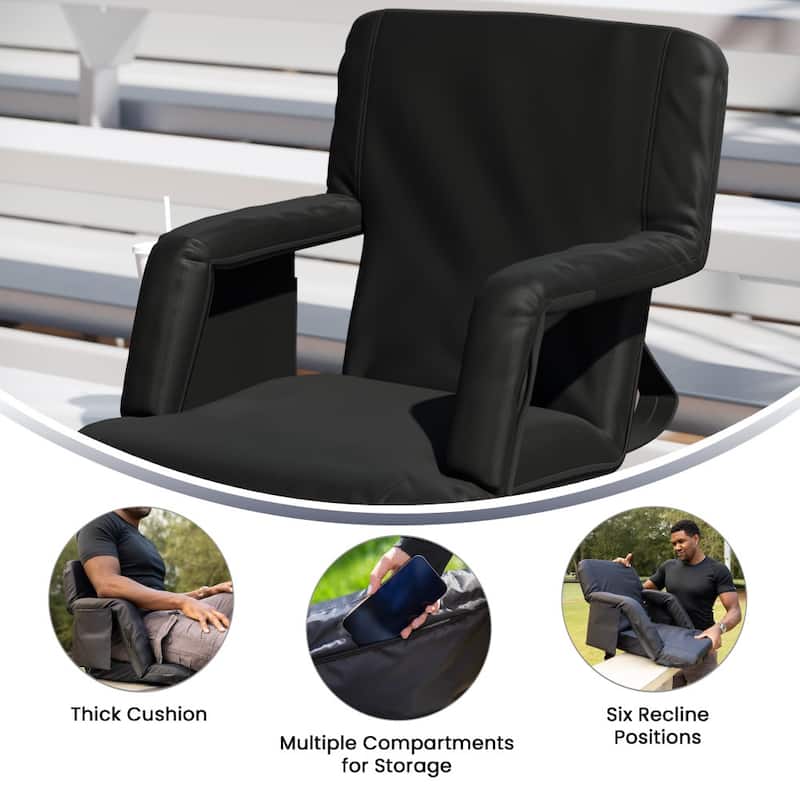 2 Pack Reclining Backpack Padded Stadium Chairs-Armrests & Storge Pockets