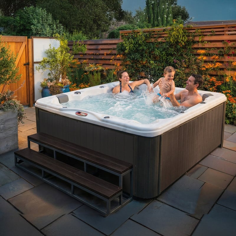 American Spas 6-Person 56-Jet Premium Acrylic Lounger Spa Standard Hot Tub with Bluetooth Sound System and LED Waterfall