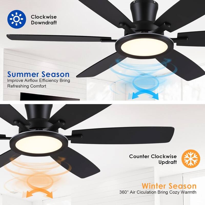 54 Inch Flush Mount Low Profile Ceiling Fan with Light,Remote and App Control - 54 Inches