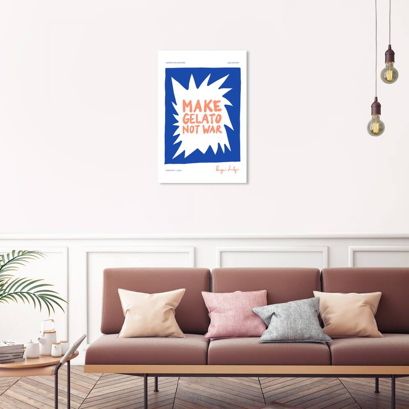 Wynwood Studio Canvas Typography and Quotes Gelato Not War Blue and Pastel Orange Modern & Contemporary Wall Art Canvas Print - 20 x 30