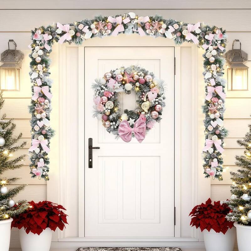 6FT Christmas Garland with Berries Pine Cones for Mantle Staircase Doorway - N/A