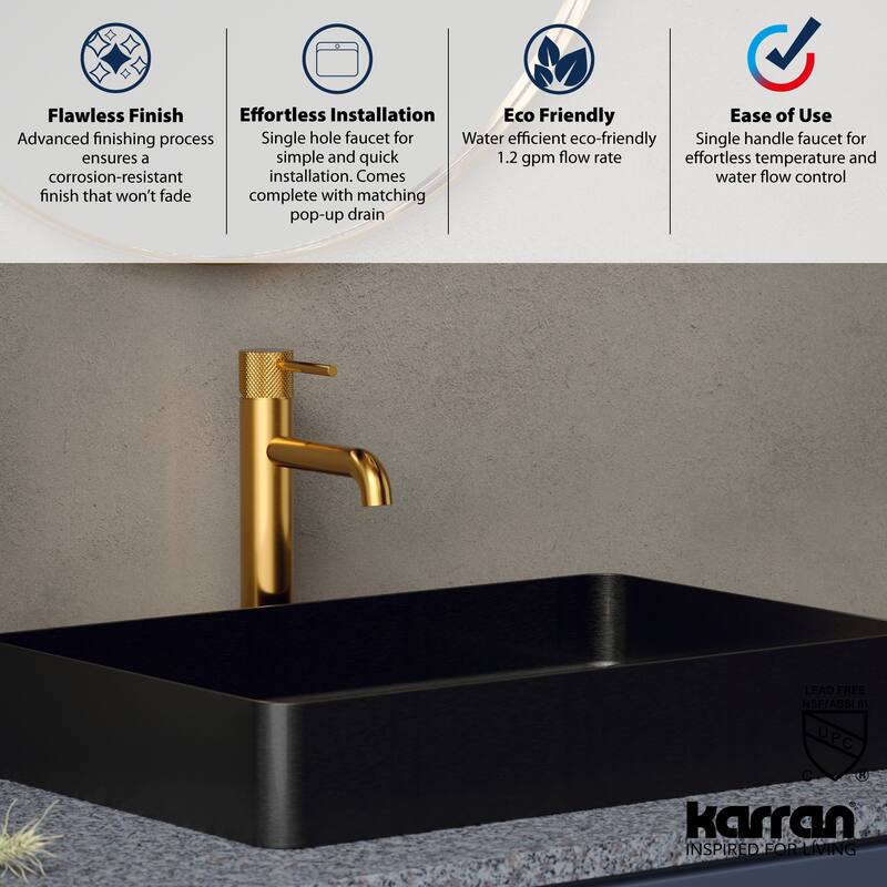 Karran Tryst KBF462 Single-Handle Single Hole Vessel Bathroom Faucet with Matching Pop-up Drain