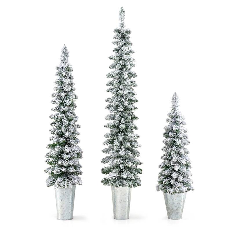 Costway Set of 3 Pre-Lit Snow Flocked Artificial Christmas Trees - See Details