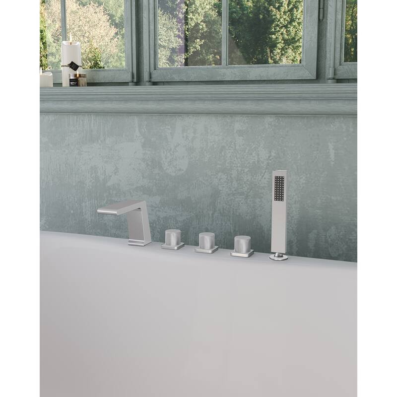 Roman Tub Faucet with Handheld Shower 3-Handle Deck Mount Bathtub Faucet Set